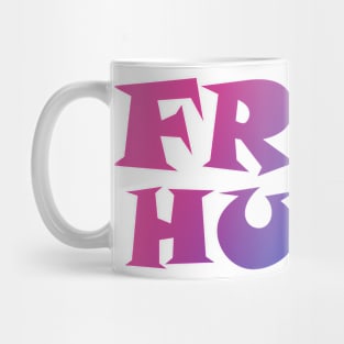 Pink and Blue Gradient Free Hugs Fun Typography Graphic Design Mug